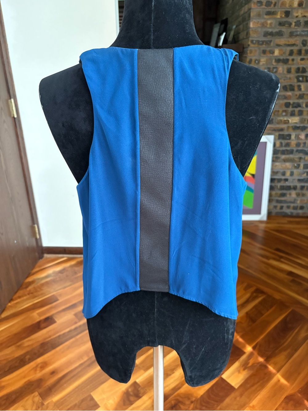 Blue Sleeveless Tank with Black Center Stripe